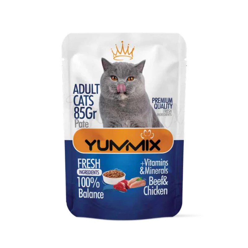 پوچ گربه بالغ یامیکس مدل پته با طعم گوشت و مرغ