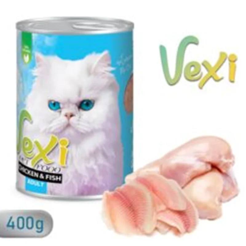 کنسرو پته ای گربه وکسی(vexi) طعم مرغ و ماهی 400 گرمی