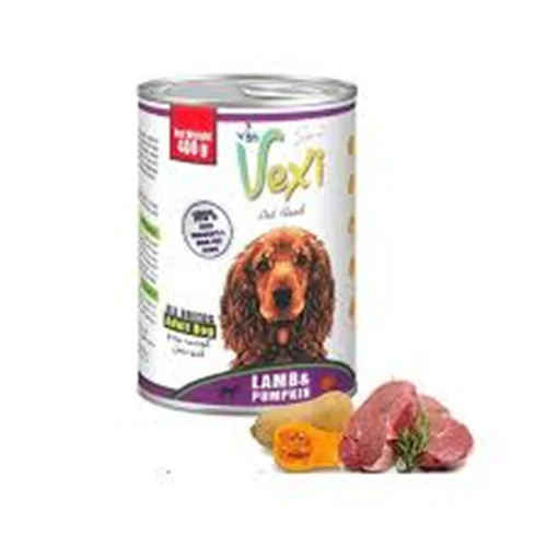 کنسرو سگ بالغ وکسی Vexi با طعم گوشت بره و کدو تنبل 400 گرمی