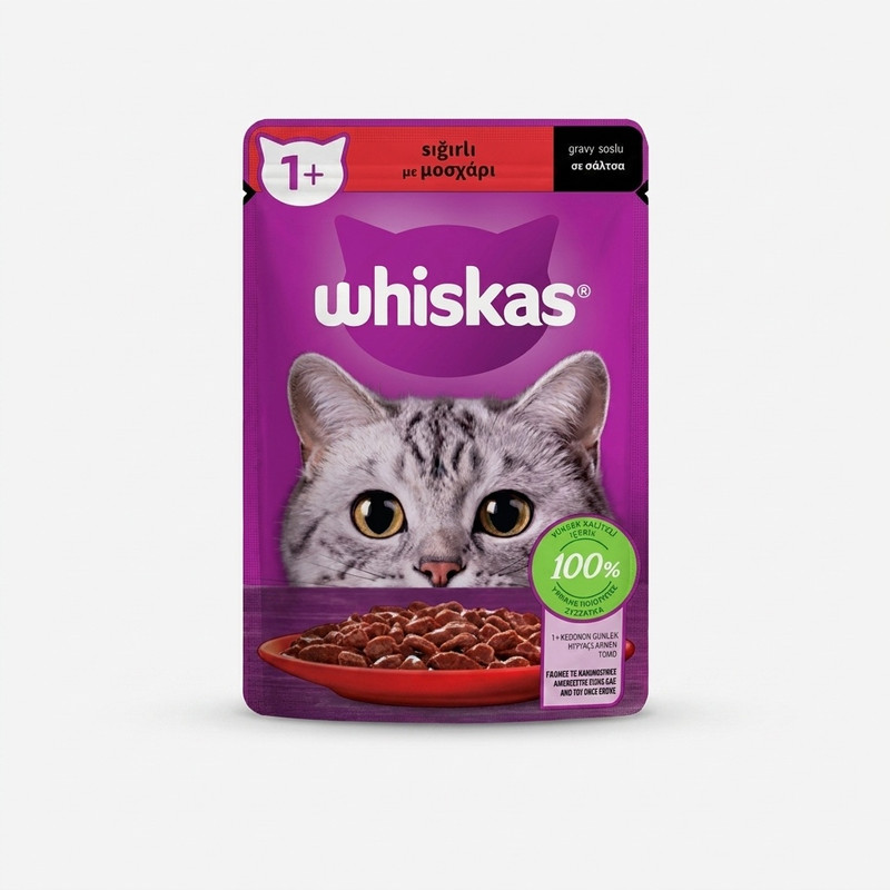پوچ گربه ویسکاس با طعم گوشت گاو Whiskas Adult Cat Food in Sauce