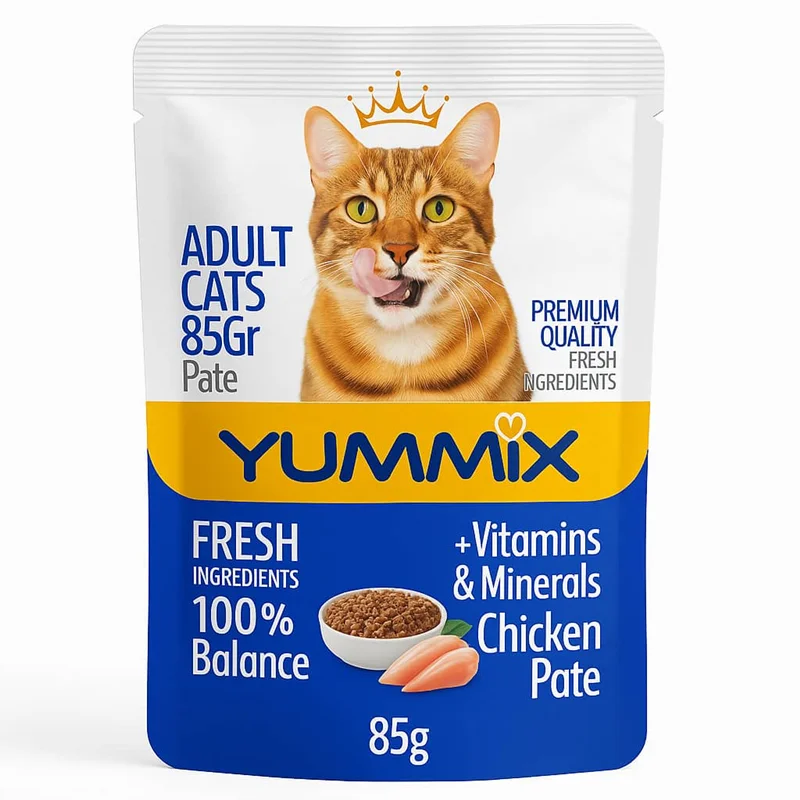 پوچ گربه بالغ یامیکس مدل پته با طعم مرغ Yummix With Chicken Pate Adult Cat Pouch